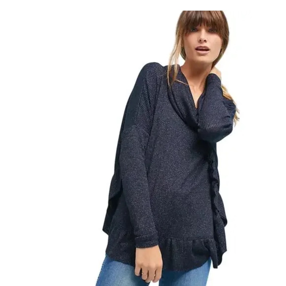 Anthropologie Postmark Orley Ribbed Sparkle Cowl Neck Pullover Sweater Sz S XS